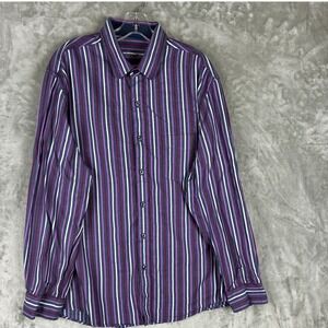 Tasso Elia Mens XL Stripe Dress Shirt Long Sleeve Button Down Purple White